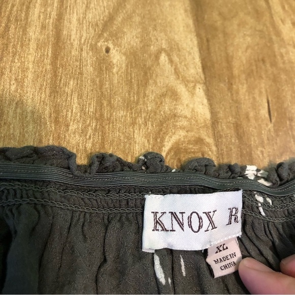 Knox Rose Womens Size XL Taupe Grey Elastic Sleeve Peasant Blouse Top Tie Dye - Picture 3 of 8